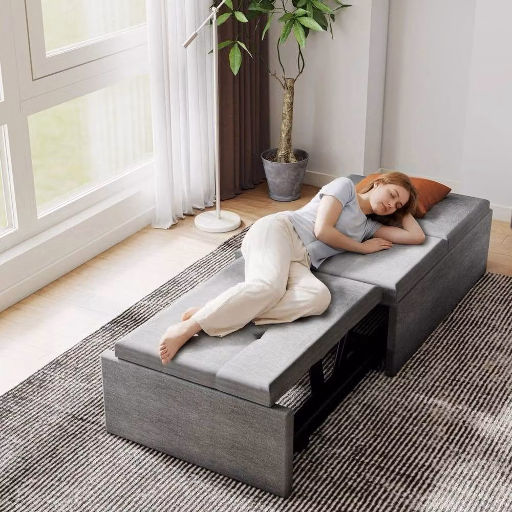 KORVIXA 4-in-1 Multifunction Folding Sofa Bed and Convertible Sleeper Chair in Grey, W/D/H: 100 x 100 x 100 cm – 3