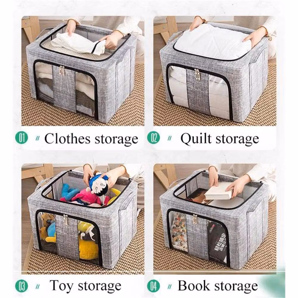 SPETLEK 66L Large Folding Storage Box, Pack of 3, Grey and Transparent – 5
