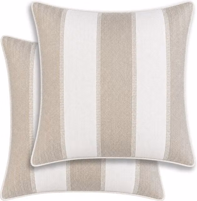 Enhanced Living Henley Woven Stripe Cushion Covers, Pair of Square Cases, Beige and Brown, W/D/H: 43 x 43 x 43 cm