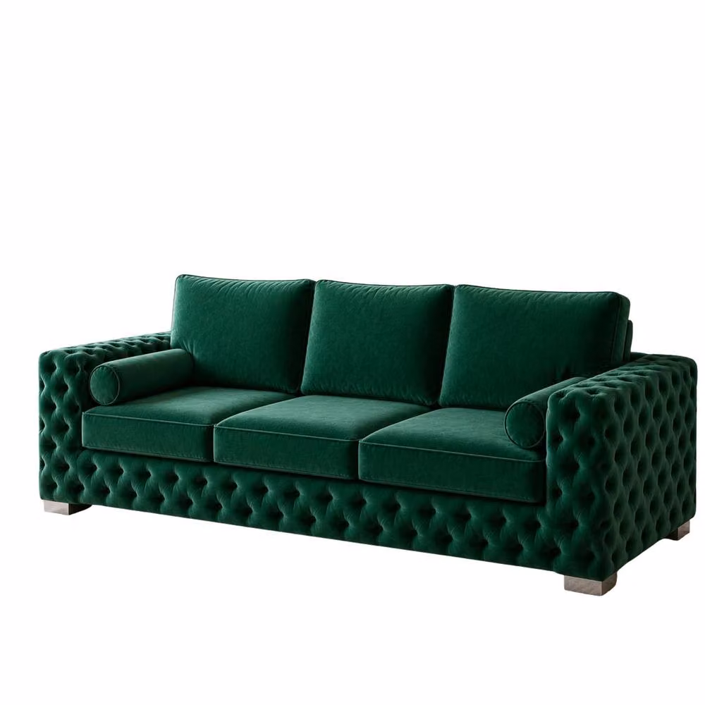 Stratus Interiors Ashley Luxury Chesterfield 3 Seater Fabric Upholstered Full Back Sofa in Dark Green, W: 203.2 cm, D: 76.0 cm, H: 67.0 cm – 2
