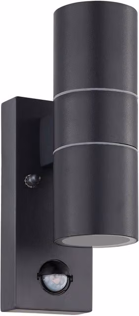 Loops Anthracite Steel Outdoor Wall Light with PIR Motion Sensor and 2 x 3W GU10 Bulbs