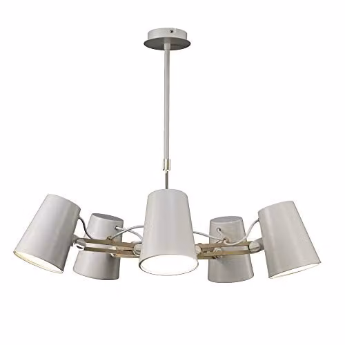 Mantra M3770 Looker 5-Light Pendant Lamp in Matt White and Wood with E27 Sockets