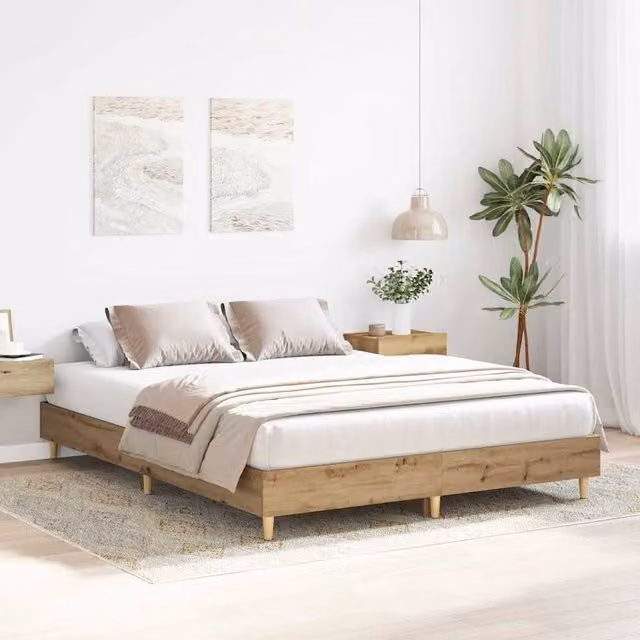 Berkfield Home Artisan Oak Bed Frame in Brown, Engineered Wood, W: 100 cm, D: 200 cm – 1