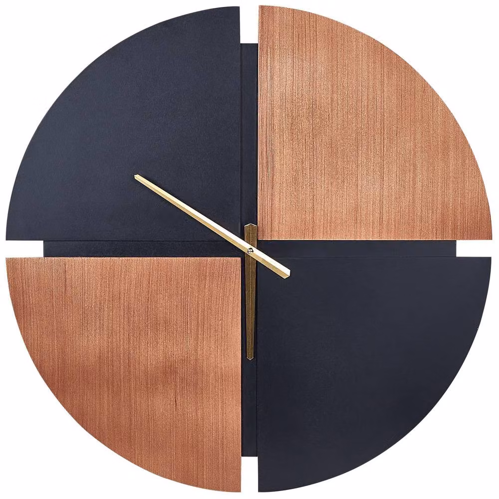 Wyld and Coco Everwood Minimalist Round Analog Wall Clock in Brown and Black, Diameter: 60 cm – 2