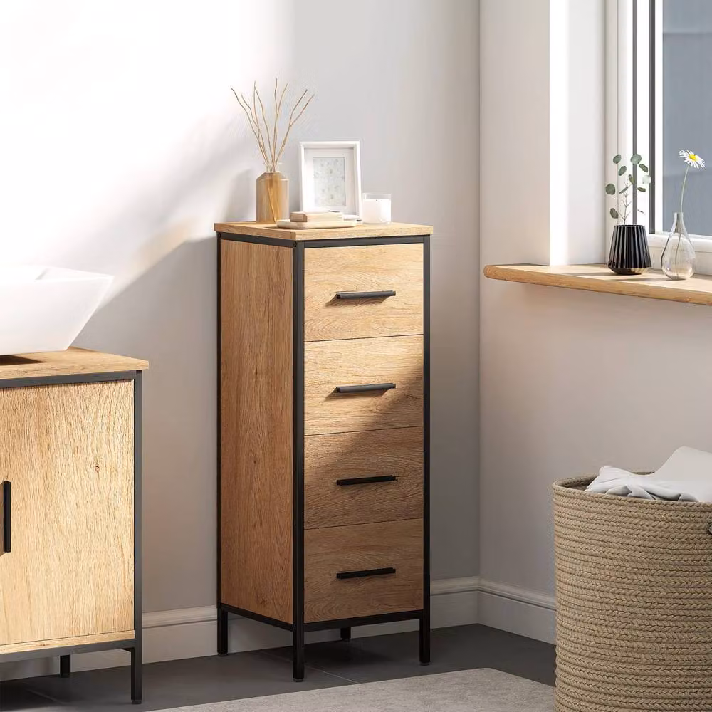 Wyld Haus Nita Narrow 4 Drawer Bathroom Cabinet in Light Oak Effect – 3