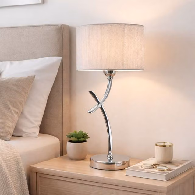 Pagazzi Justina Polished Chrome Table Lamp with Silver String Shade, Height: 43 cm – 1