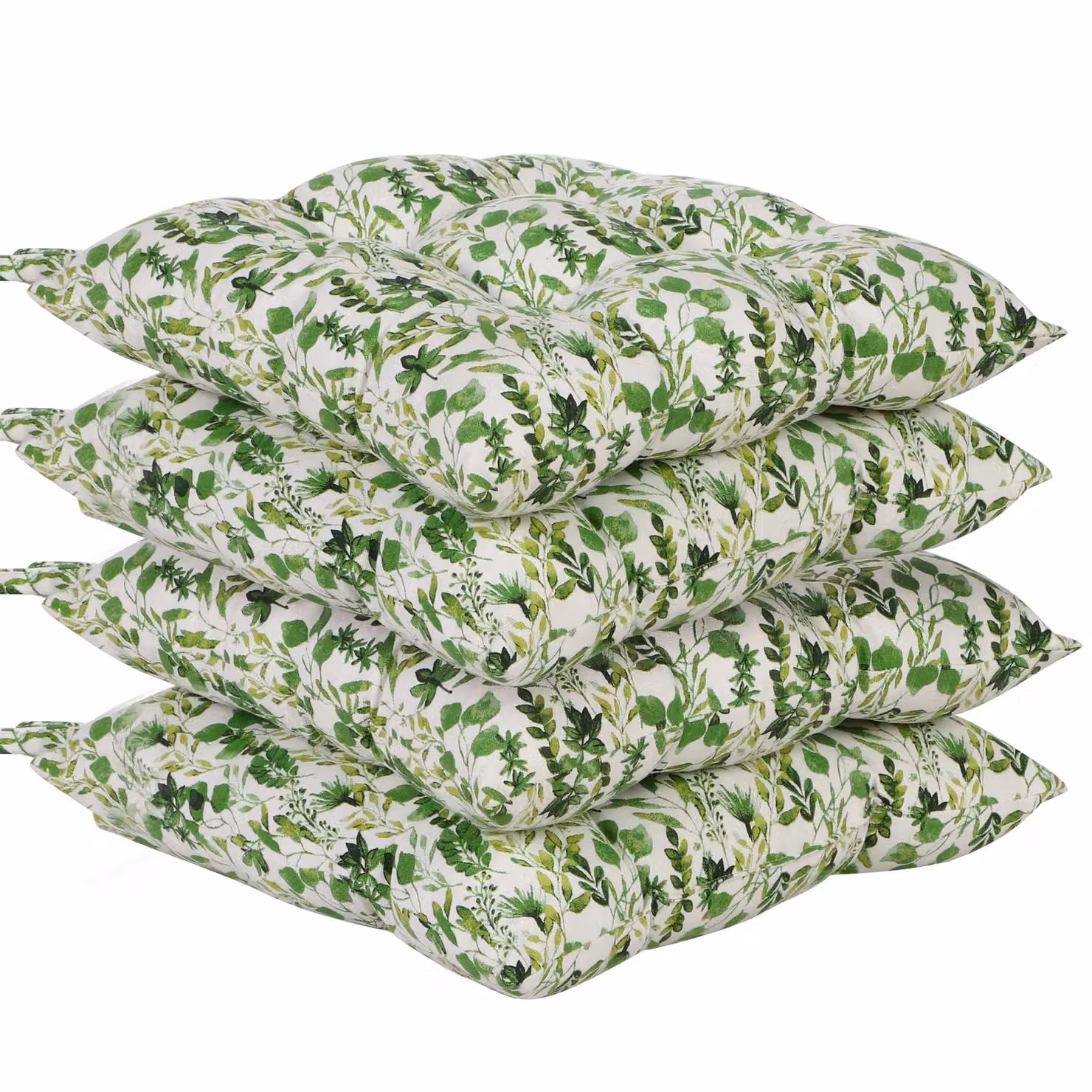 Dibor Set of 4 Green Leaf Print Cotton Outdoor Garden Chair Seat Pad Cushions, W: 40 cm x D: 40 cm x H: 40 cm – 2