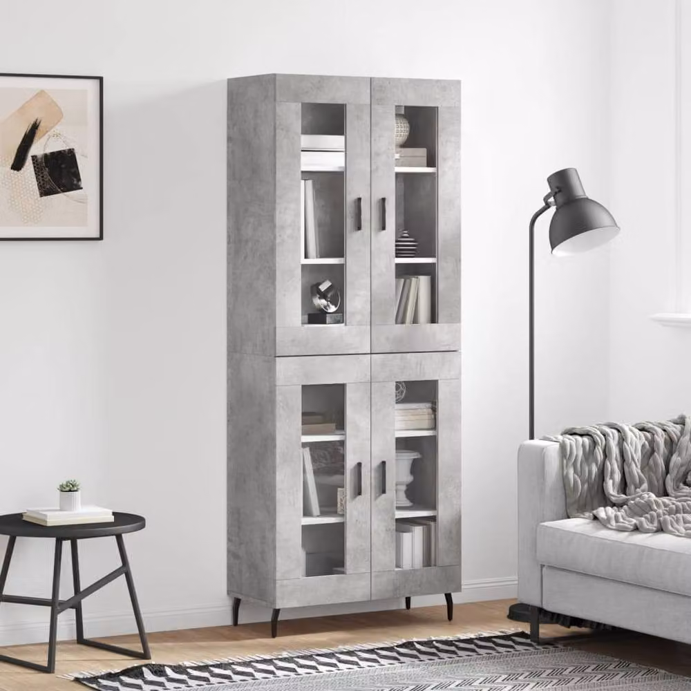 Berkfield Home Highboard in Concrete Grey with Glass Doors, W/D/H: 69.5 x 34 x 180 cm – 2