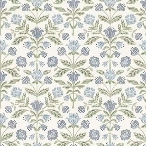 Arthouse Modern Floral Damask Washable Wallpaper in Blue and Green