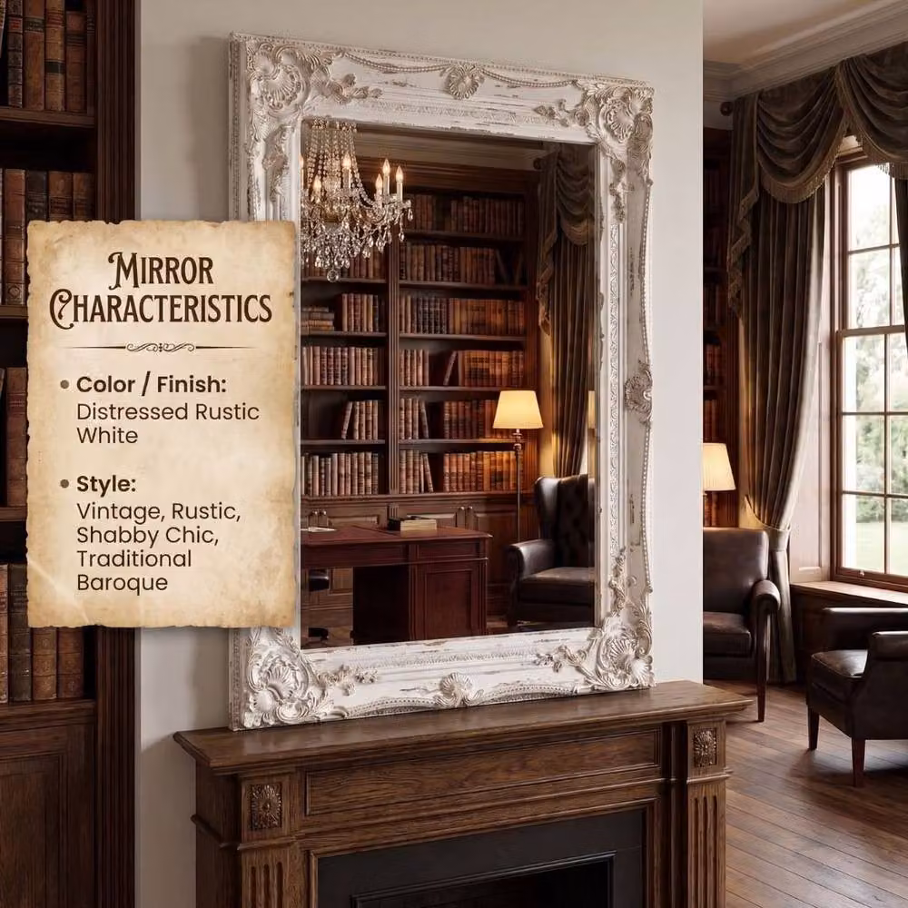 HOME LUXE INTERIOR Shabby Chic Baroque Wall Mirror in White, W: 60 cm, H: 90 cm – 6