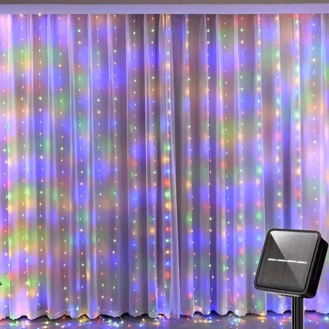 ExtraStar RGB LED Solar Outdoor Garden Curtain Lights in Black and Multicolour with Hooks