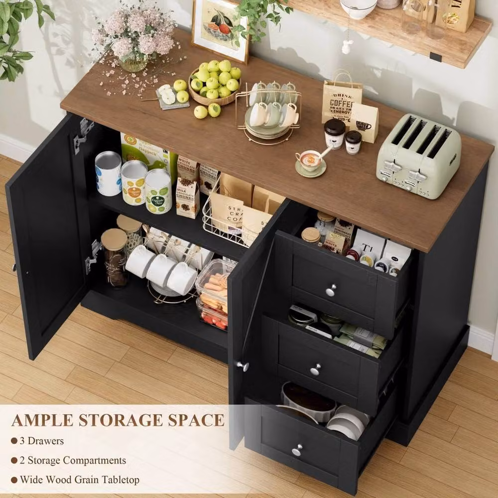PAWNORA Kitchen Storage Cabinet in Black with 3 Drawers and 2 Doors, W/D/H: 40 x 105 x 40 cm – 3