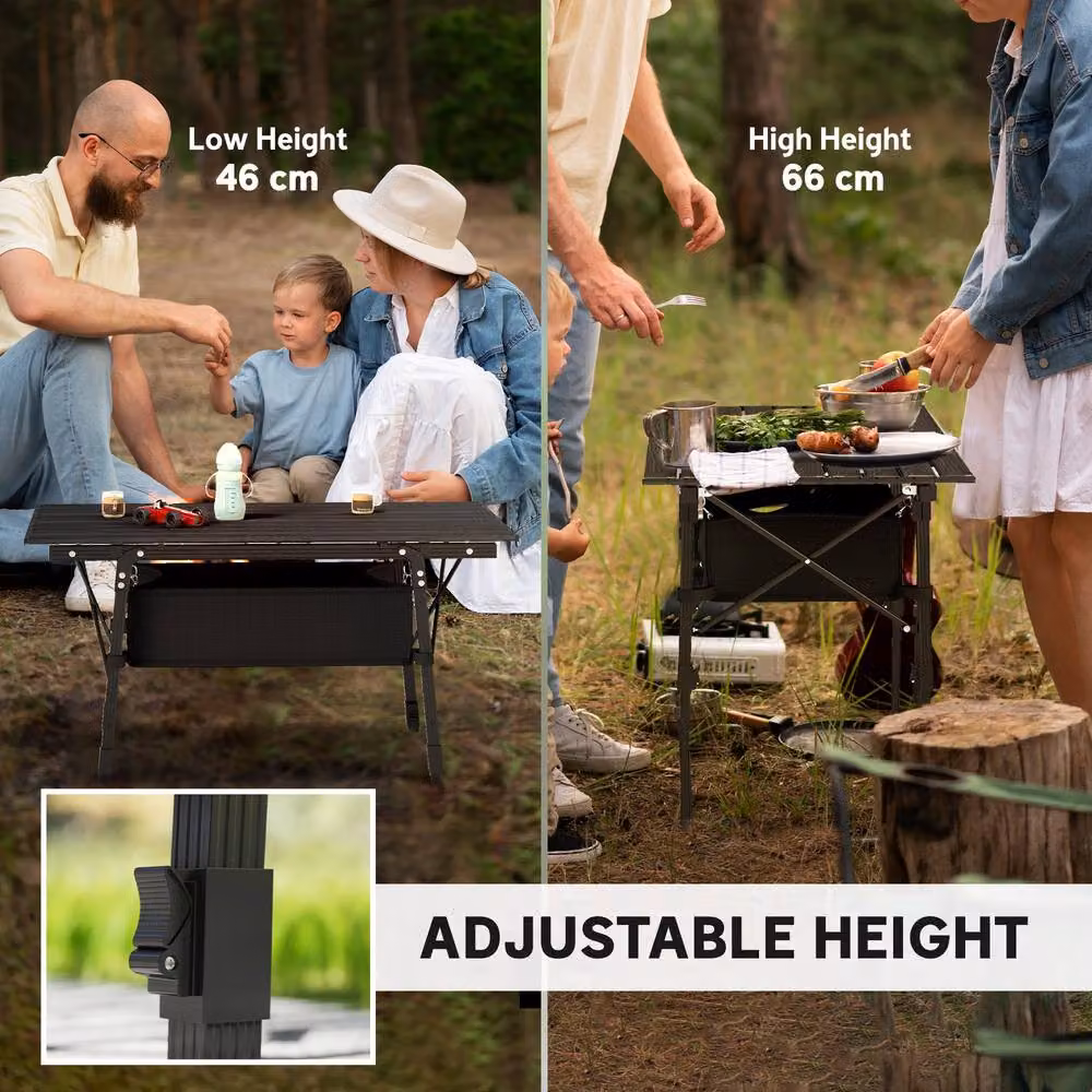 STILVORA Adjustable Bivvy Table with Storage Basket in Black – 7