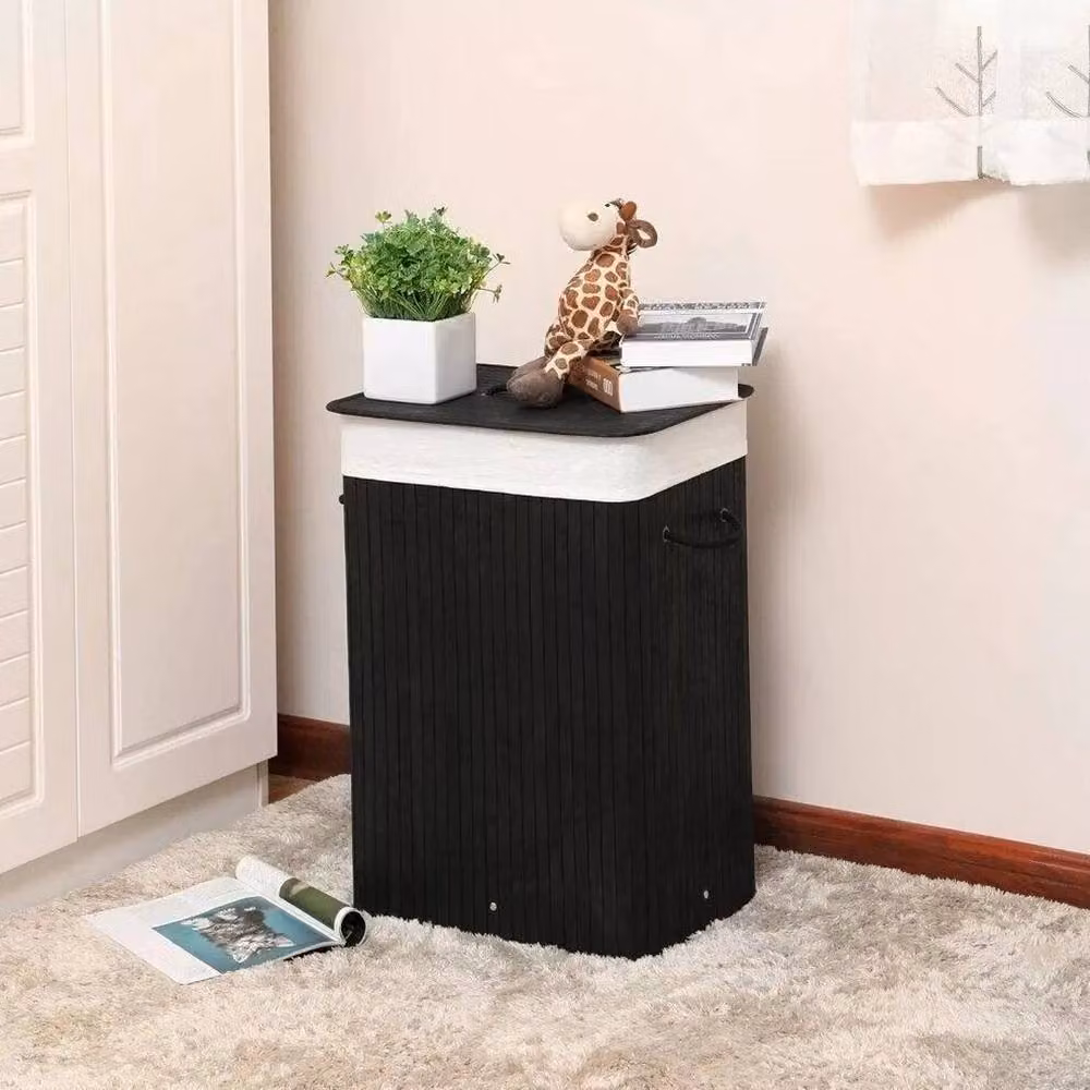 SPETLEK Black Large Bamboo Laundry Hamper Basket with Lid, W: 60 cm, H: 100 cm – 5