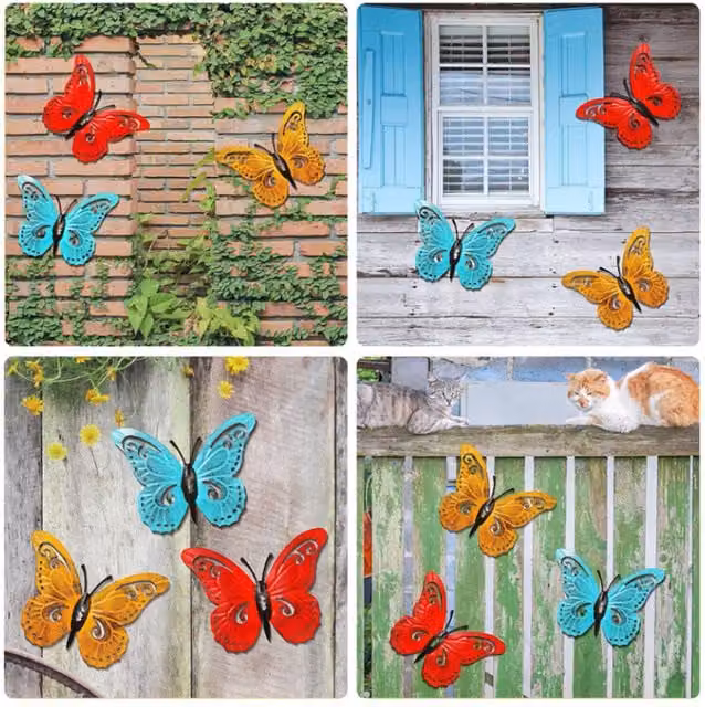 Latto Home Pack of 3 Metal Butterfly Wall Decorations, Multicolour
