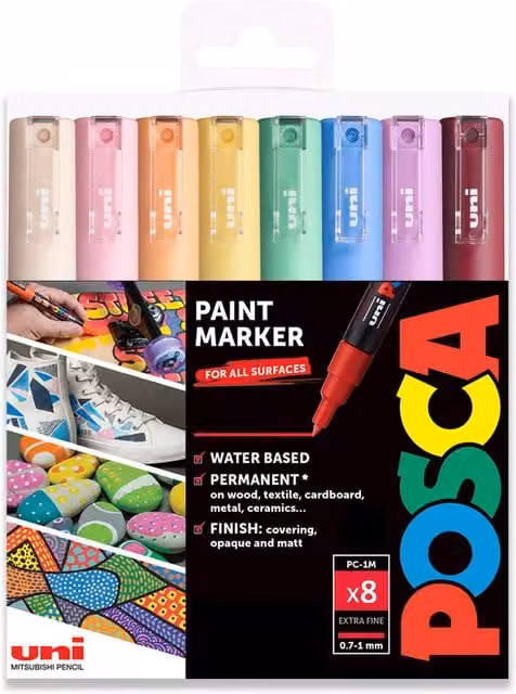 POSCA PC-1M Pastel Paint Marker Art Pen Set with 0.7mm Bullet Tip and Multicolour Pigment