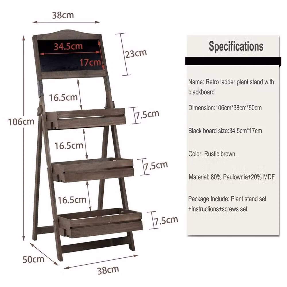 Kelvenix 3-Tier Solid Wood Plant Stand in Brown, H 106.0 x W 38.0 x D 38.0 cm – 2