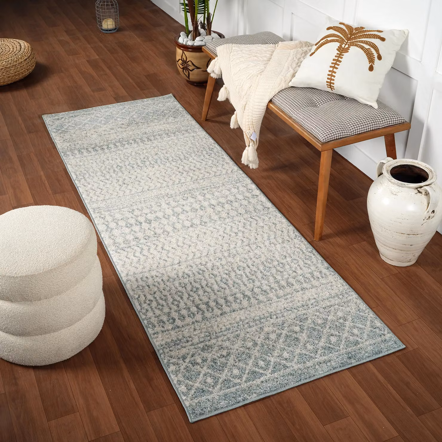 Livabliss Elaziz Geometric Machine Woven Rug in Grey, White and Beige, W: 80 cm, L: 230 cm – 2