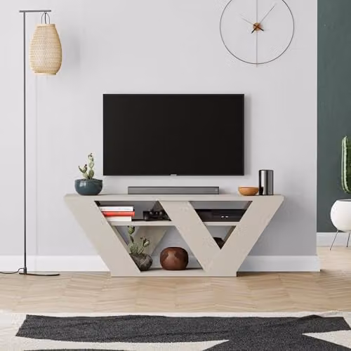 Decortie Pipralla Modern Multimedia TV Unit with Shelves in Sand, W/D/H: 110 x 30 x 40 cm – 1