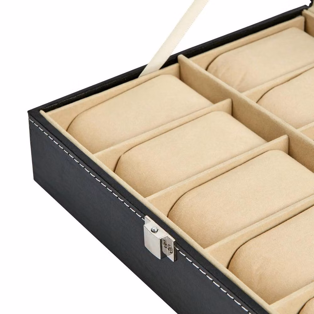 FLAVORA 10 Grid PU Leather Watch Display Box and Collection Storage Case in Black – 4