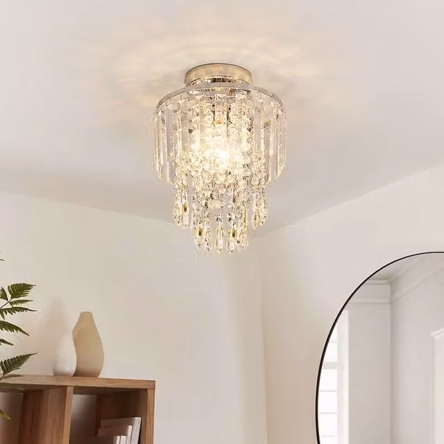 Livingandhome Crystal Mount Ceiling Light with Chrome Base in Blue and Transparent
