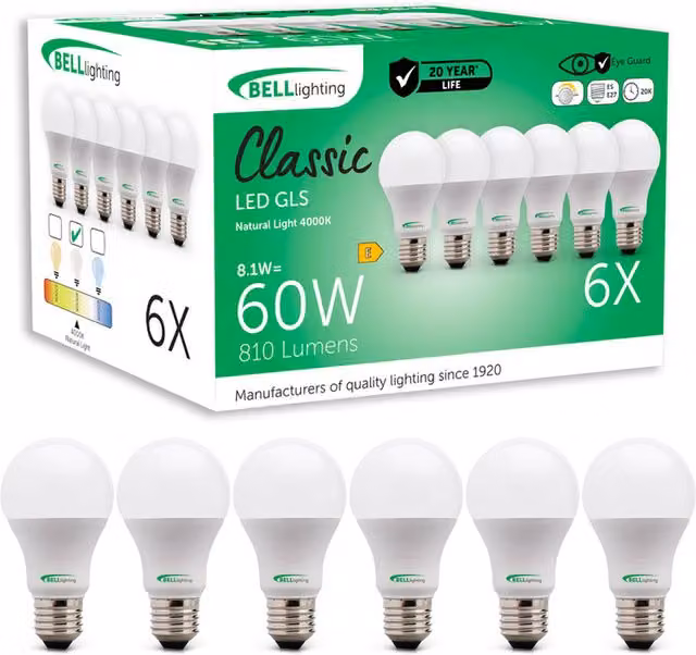 BELL Lighting E27 Dimmable LED Globe Bulb, 8W, 4000K Cool White