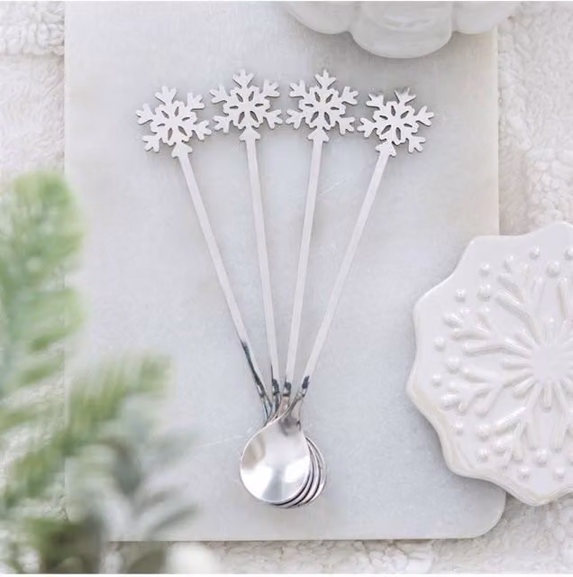 KDMD Set of 4 Polished Silver Metal Snowflake Teaspoons – 1