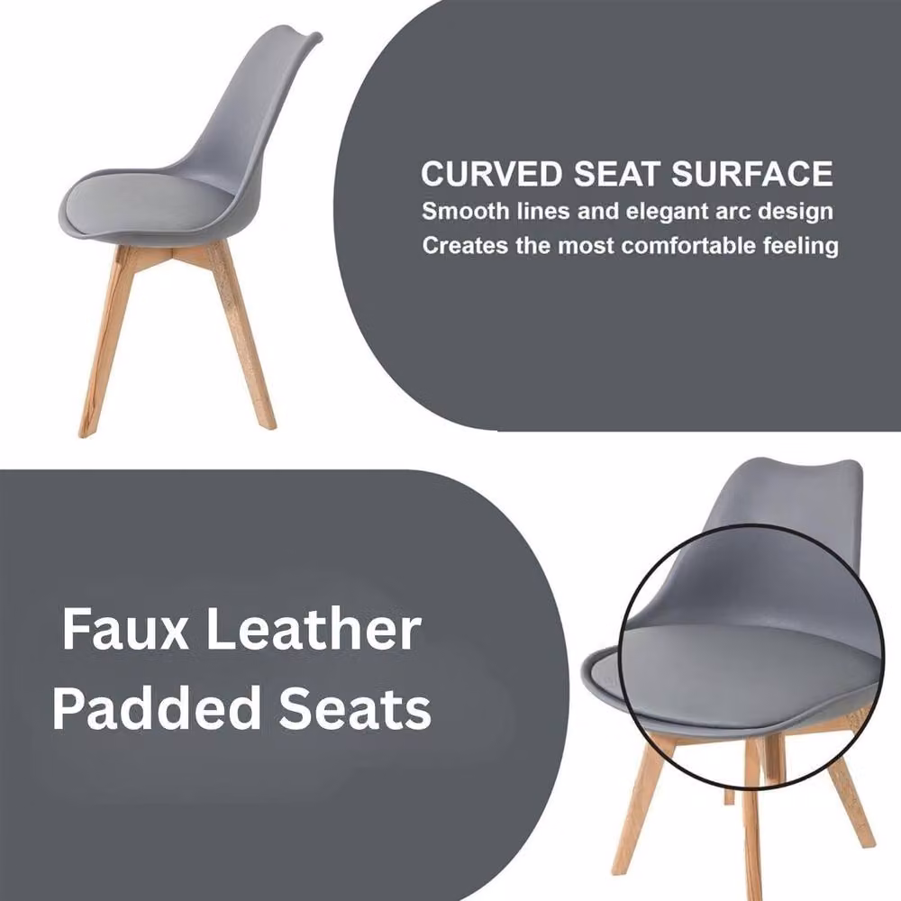 KOSY KOALA Modern Dining Set with Rectangular Wood Table and 4 Grey Faux Leather Padded Plastic Chairs – 3