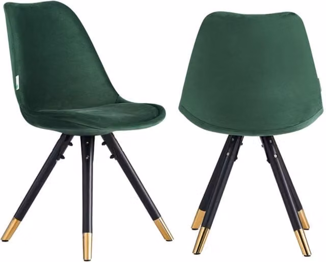 Life Interiors Sofia Ergonomic Modern Dining Chairs, Set of 2, Green Velvet with Gold Metal Legs