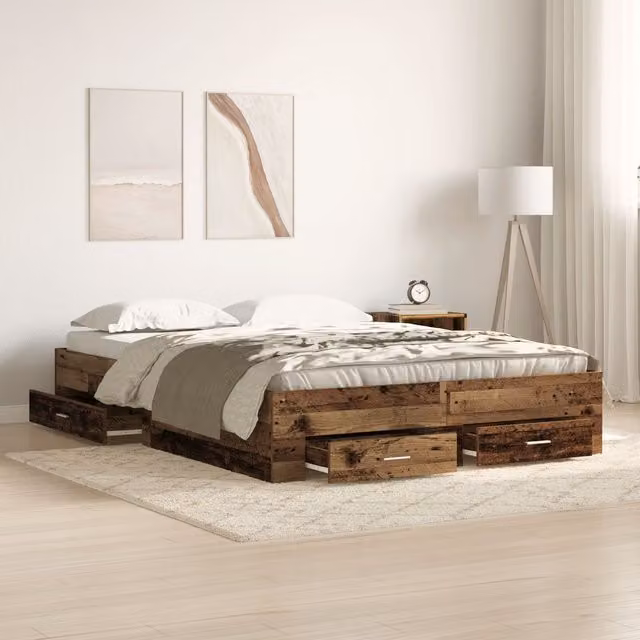 Berkfield Home Bed Frame with Drawers in Brown, Engineered Wood, W/D/H: 140 x 190 cm – 1
