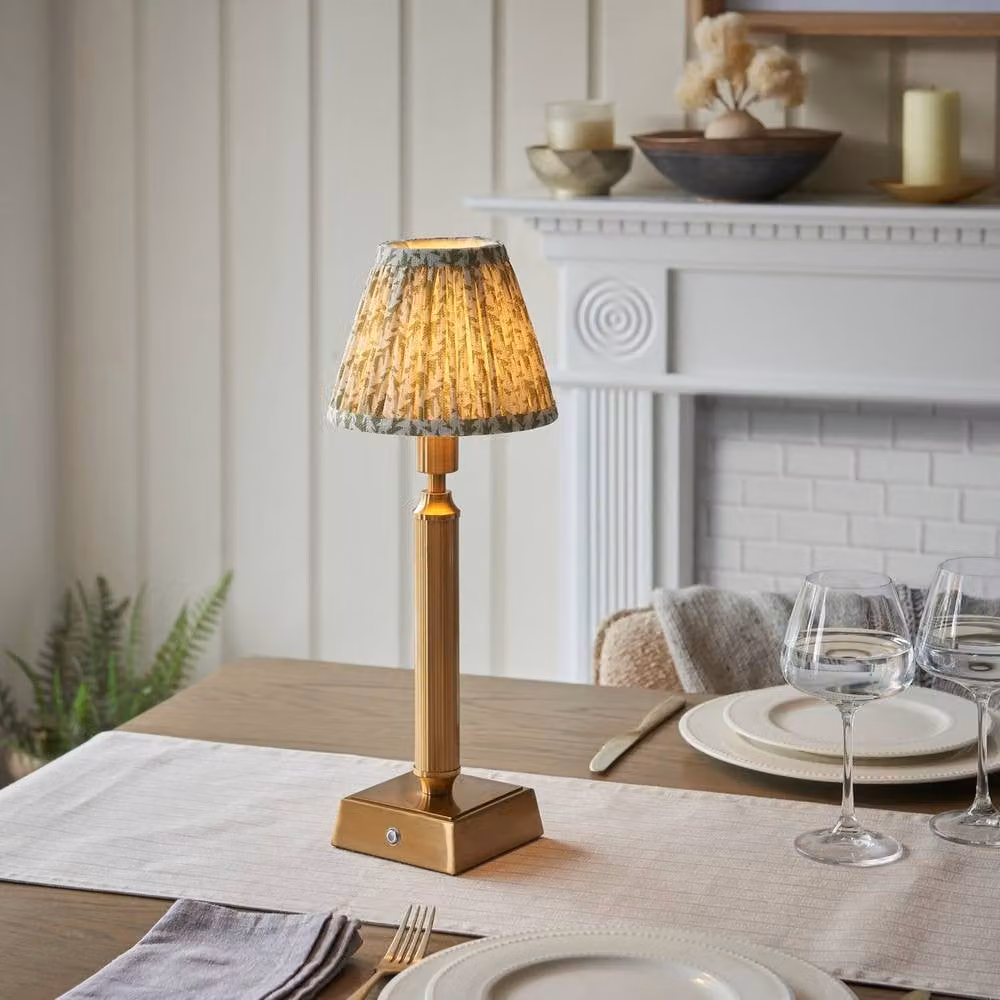 Netlighting Trobridge Rechargeable LED Table Lamp with Green Leaf Shade and Gold Brass Base – 2
