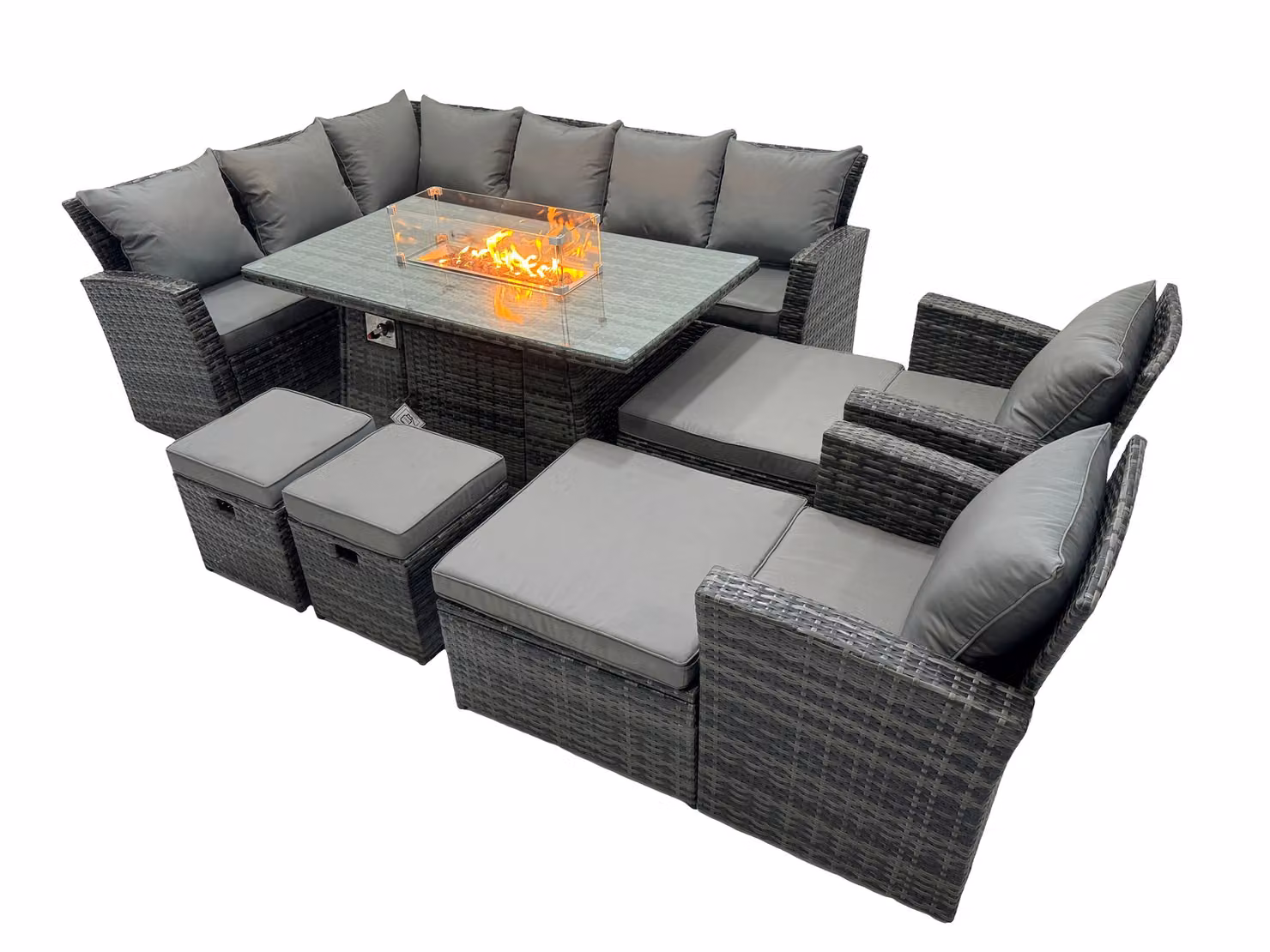 Fimous Rattan Outdoor L-Shape Sofa Set in Dark Grey with 3-Seater Sofa, Coffee Table and Ottoman – 2