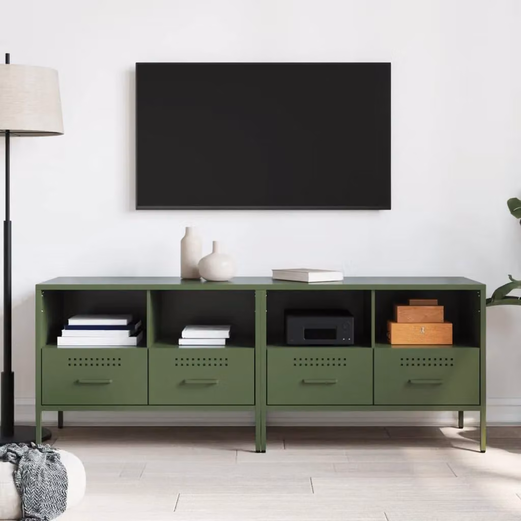 Berkfield Home Industrial Metal TV Cabinets, 2 Piece Set, Olive Green, W: 68 cm, D: 39 cm, H: 50.5 cm – 3