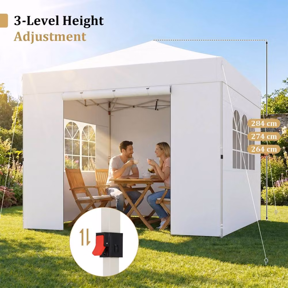 Gymax White Pop Up Commercial Gazebo with 4 Sidewalls, W/D/H: 300 x 300 x 284 cm – 3