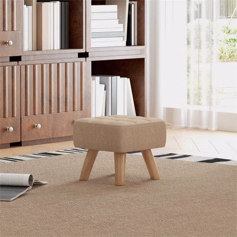 VOGREX Modern Rectangular Fabric Footstool with Rubberwood Legs, Brown