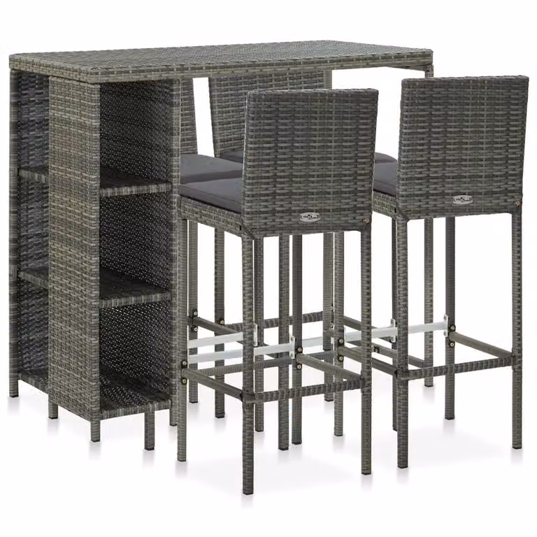 Berkfield Home Elegant 5 Piece Grey Poly Rattan Garden Bar Set with Cushions