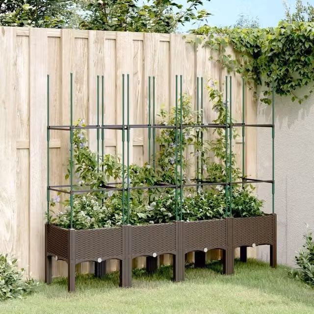 Berkfield Home Garden Planter with Trellis in Brown, W: 160 cm, D: 40 cm, H: 142.5 cm