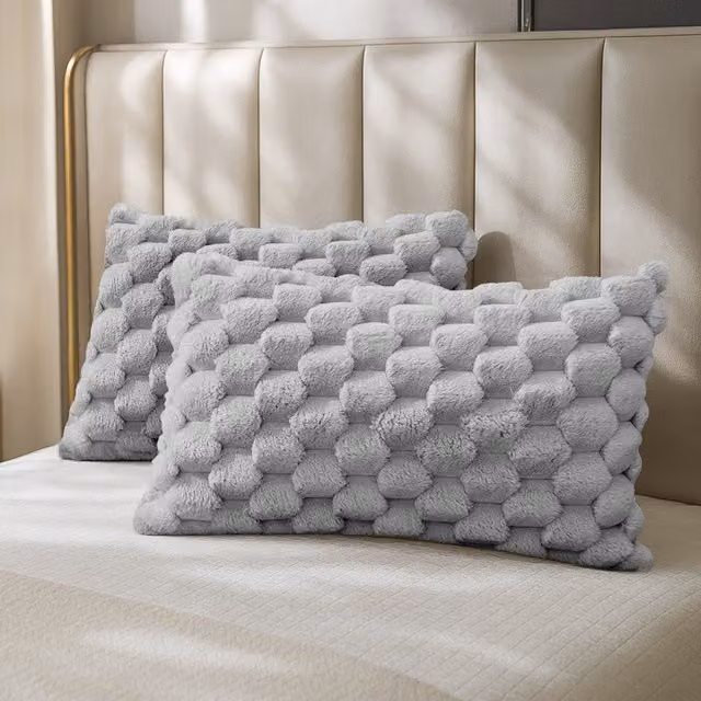 Velosso Reversible Soft Chunky Popcorn Thermal Teddy Fleece Pillowcase Pair in Silver Grey