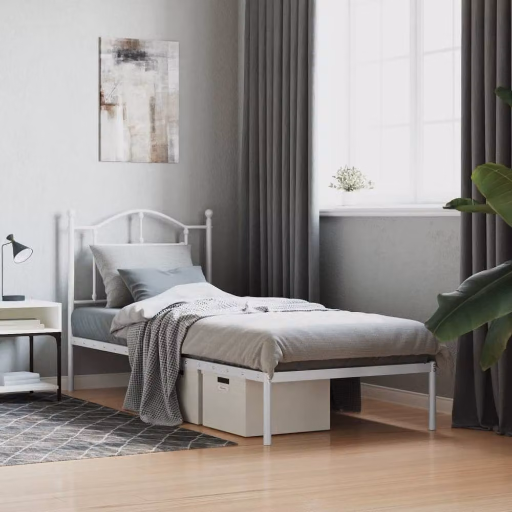 Berkfield Home Metal Bed Frame with Headboard, White, W: 80 cm, L: 200 cm – 1