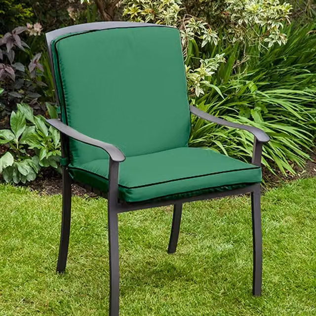 Gardenista Lucca High Back Garden Chair Cushion in Green with Water Repellent Polyester and Tie Cords