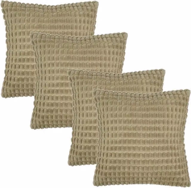 OHS Pack of 4 Plain Bobble Tufted Square Cushion Covers in Green
