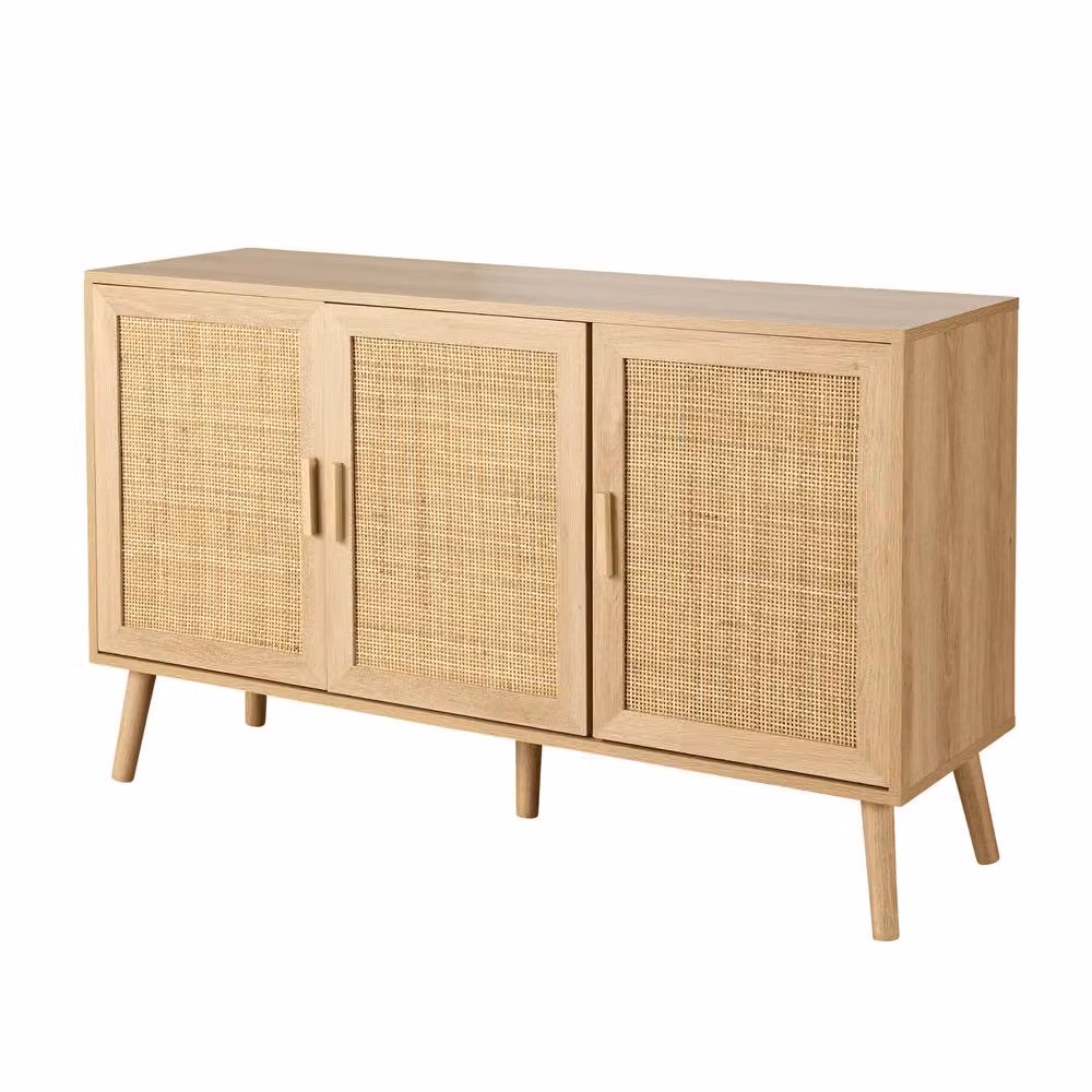 Home Source Sideboard with 3 Rattan Doors and Solid Wooden Legs in Sand – 4