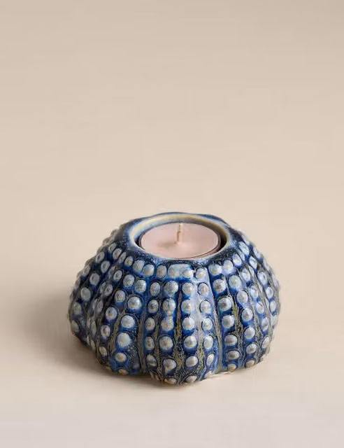M&S Coastal Shell Ceramic Tealight Holder in Blue