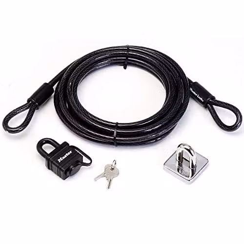 Master Lock Garden Security Kit with Black Stainless Steel Cable and Key Padlock, 4.5 m – 1