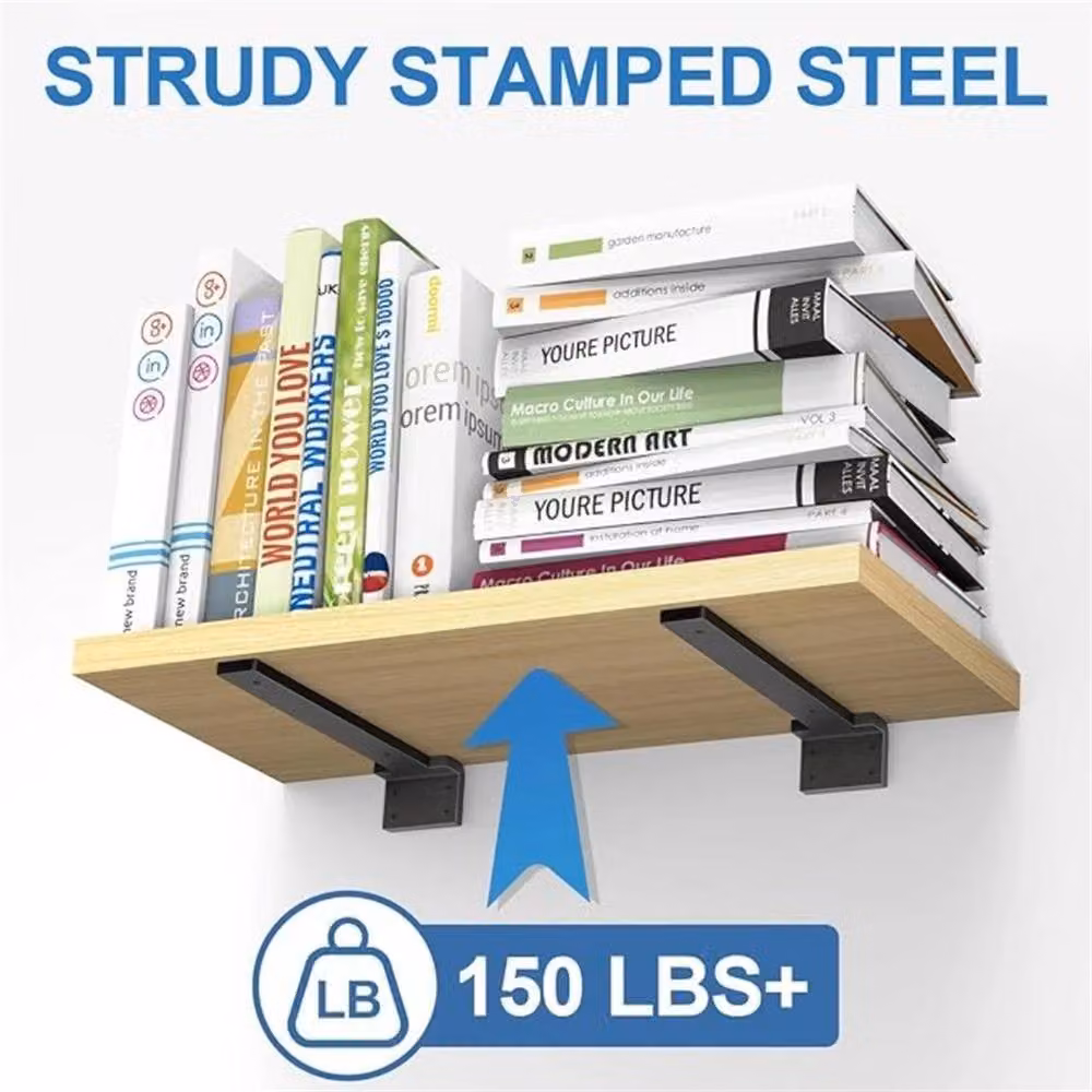 Nordara 6-Piece Set of Matt Black Steel Concealed Floating Shelf Brackets, W: 100 cm, D: 40 cm – 3