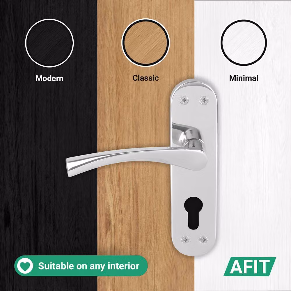AFIT Novi Chrome Euro Cylinder Door Handle Lock and Hinges Complete Set in Metallic Silver, Size: 150 x 150 mm – 5