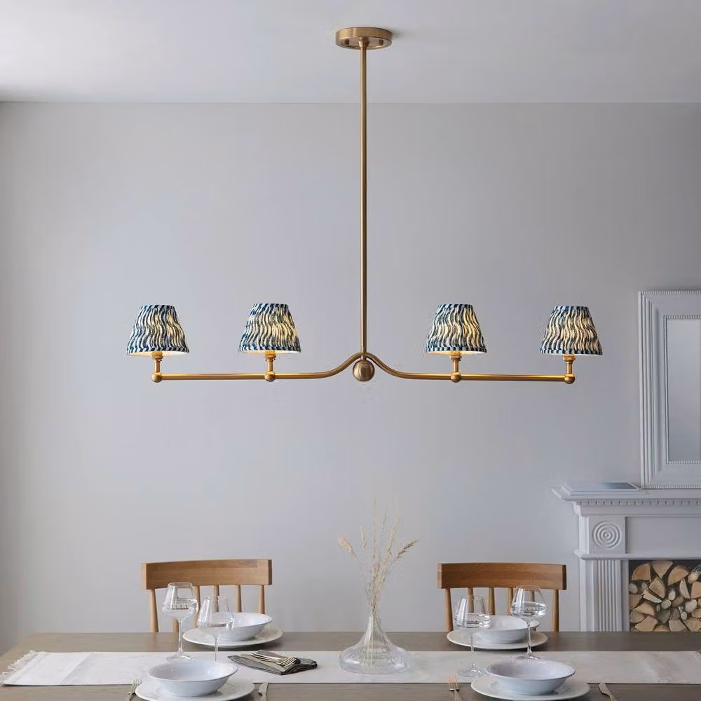 Netlighting Santiago Pendant Blue Fabric Ripple Shade with Gold/Brass Metal Details, Diameter: 16 cm, 4x B22 – 2
