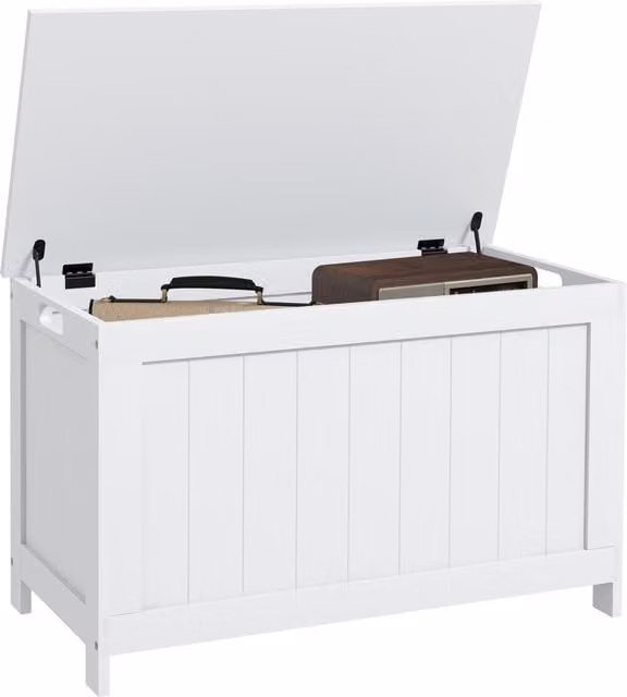 HOMCOM Modern White Wooden Storage Chest and Toy Box with Soft-Close Lid, W/D/H: 76 x 40 x 48 cm – 1