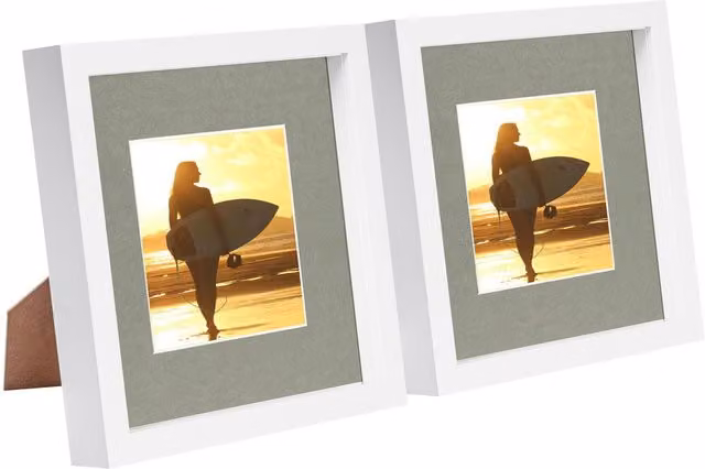 Nicola Spring Pack of 2 White and Grey Square 3D Box Photo Frames with 4x4 inch Mount, W/D/H: 20.32 x 20.32 x 20.32 cm