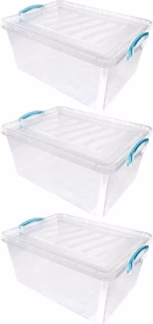 JVL Set of 3 Transparent Plastic Clip Lid Storage Boxes, 25L Each – 1